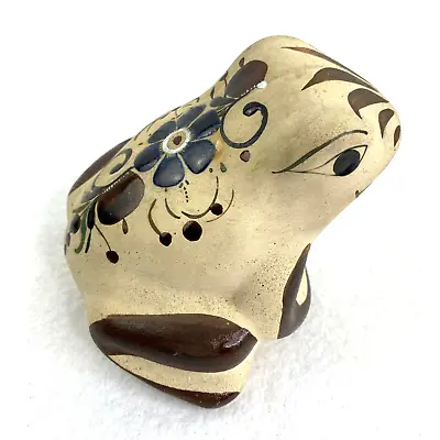 Vintage Ceramic Frog Home Decor Blue Flower Tan Brown 4  Tall X 5  Wide • $26.99