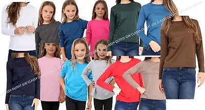 £4.49 • Buy  Kids Plain Top Girls Boys Long Sleeve Tee T Shirt Fit Pe Tops Vest Crew Neck