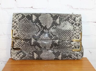 JR ~ NWT ~Michael Kors Beverly Snakeskin Leather Clutch Double FoldOver Drk Sand • $79.99