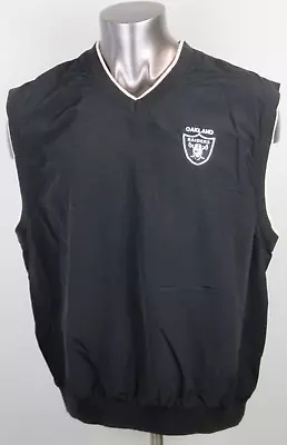 Mens Antigua Oakland Raiders Vintage Vest Jacket Pull Over Size XL Black Nylon • $29.99