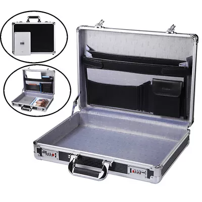 Silver Aluminum Hard Briefcase Password Flight Box Suitcase Office Laptop Case • $65.54
