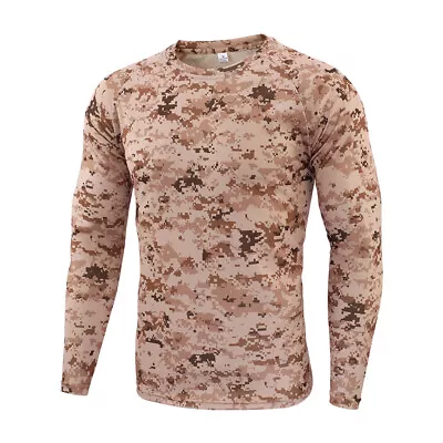 Army Men's Combat T-shirt Long Sleeve Camo Tactical Military Casual Shirt Hiking • $15.68