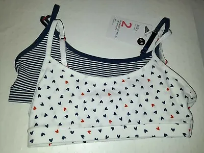 New Marks And Spencer 2 Ultimate Comfort Crop Tops White/ Navy Mix Age 7/8 Years • £6.50