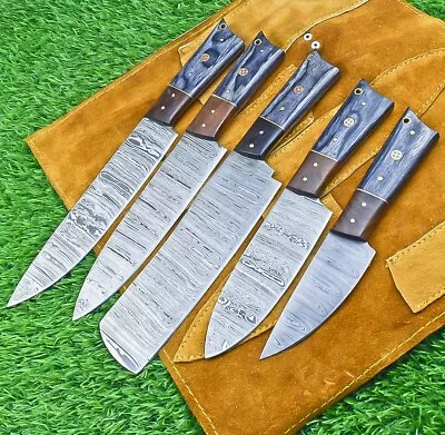Handmade HAND FORGED DAMASCUS STEEL 5PC CHEF KNIFE Set Kitchen Knives Set 7189 • $19.50