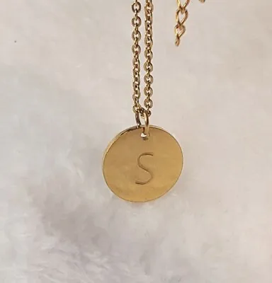 GORGEOUS 18k Gold Over Stainless Initial S Disc Coin Pendant Necklace 18” • $14