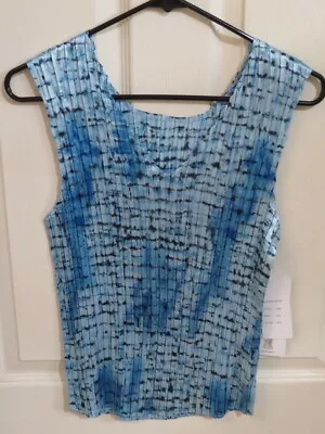 New Women’s Jaipur Blue Satin Pleated Accordian Tank Top  2 Ways To Wear  Large • $19.99