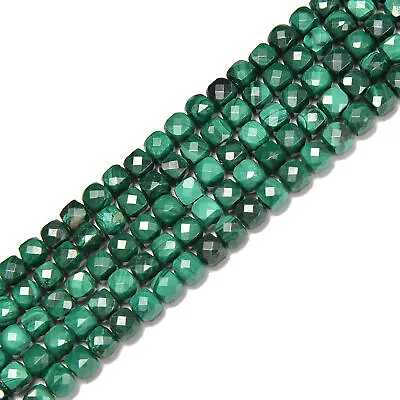 Natural Malachite Faceted Square Dice Cube Beads Size 4mm 15.5  Strand • $25.99
