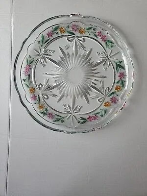 Vintage Mikasa  Round Glass Crystal Serving Platter   Floral Pattern   14  • $12