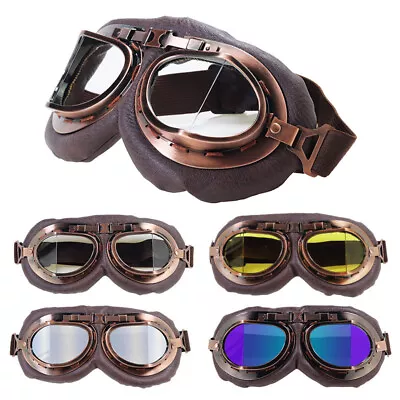 Vintage Retro Steampunk Copper Helmet Motorcycle Goggles Leather Cruiser Eyewear • $21.38