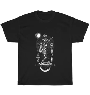 Praying Skeleton Black Sun Occult Sacred Geometry Satan T-Shirt Unisex Tee Gift • $19.99