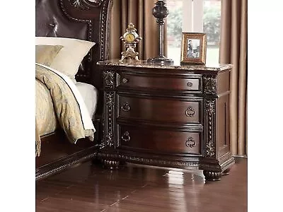 3-Drawer Nightstand Traditional Style End Table With Marble Top Rich Brown Wood • $637