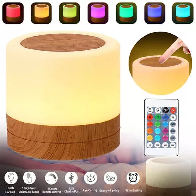 LED Night Light Touch Bedside Lamp RGB Remote Control Table Lamp USB Desk Light • £8.69