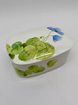 VTG Mikasa WATER LILIES #A4190 Bone China Blue Floral Trinket Serving Box Lid • $18