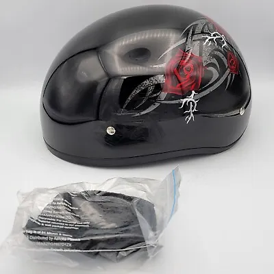 Daytona Half Skull Cap Motorcycle Helmet DOT Approved Black With Roses SZ M • $29.99