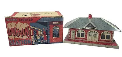 Vintage Louis Marx Girard Tin Lithograph Whistling Train Station Original Box  • $59.99