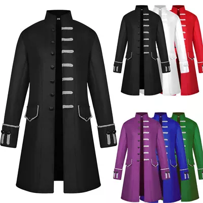 Mens Steampunk Jacket Retro Jacquard Tailcoat Gothic Frock Coat Tuxedo Uniform • $32.11