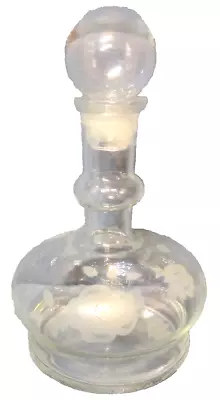 Vintage Crystal Glass Decanter Etched Floral Pattern Genie Bottle Stopper 10 1/2 • $27.89