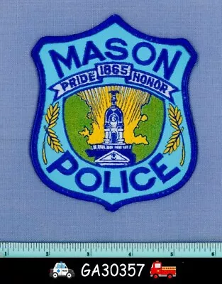 MASON MICHIGAN Police Shoulder Patch CITY HALL CLOCK-TOWER SUNRISE • $4.99