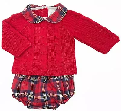 Baby Tartan Jam Pants Set Spanish Knitted RED Boy Girl • £14.99