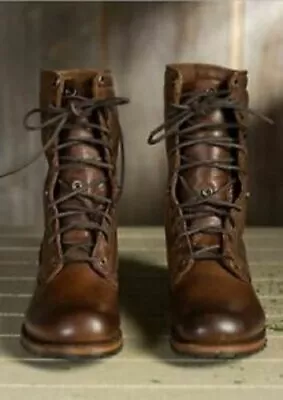 Men's Military Combat Boots Original Brown Leather High Ankle Lace Up Army Shoes • $179.99
