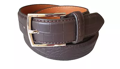 Men's Genuine Leather Casual Alligator Style Brown Screw On Belt Silver Buckle • $7.95