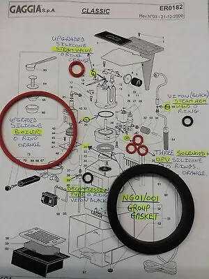 £7.48 • Buy Gaggia Classic 9x O Ring + NG01/001 Group Gasket Full Service Kit Baby Tebe Evo