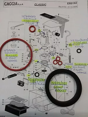 Gaggia Classic 9x O Ring + NG01/001 Group Gasket Full Service Kit Baby Tebe Evo • £7.95