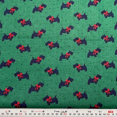 Vintage Ameritex Scottie Dogs 1.25  Terrier Green Cotton Fabric By The HALF YARD • $7