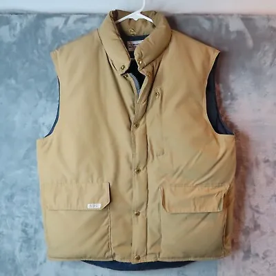 WILDERNESS EXPERIENCE Vest Mens Large DOWN Beige Khaki Pockets Full Zip Snap VTG • $25.88