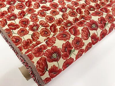 Red Poppy Fabric Chatham Glyn Floral Heavy Tapestry Upholstery Carpet Bag Fabric • £14.89