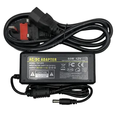 £10.95 • Buy AC DC 12V 5A 60W Power Supply Adapter Charger For LED CCTV 3 Pin UK Plug