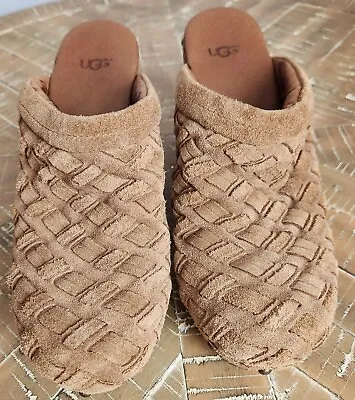 UGG Arroyo Weave Mule Clog Shoes Womens 9 Brown Suede Shearling Studded Platform • $29