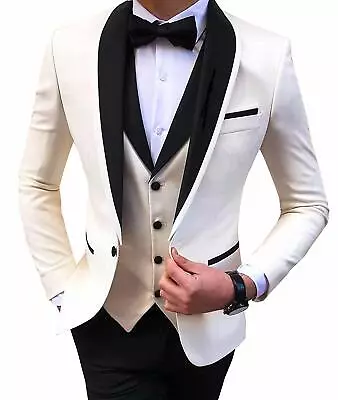 Mens 3 Piece Suit Groom Wedding Tuxedos Suits 42r 40r Bestman Blazer+vest+Pants • $71.99