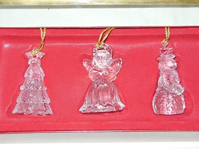 $20 • Buy Vtg Gorham Glass Crystal Christmas Ornament Set Box TREE ANGEL SNOWMAN
