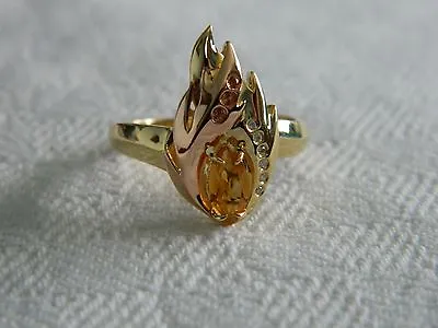 £1100 • Buy Welsh Clogau 18ct Yellow & Rose Gold Fire Bird Citrine & Diamond Ring Size J