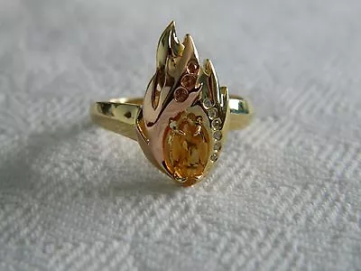£1100 • Buy Welsh Clogau 18ct Yellow & Rose Gold Fire Bird Citrine & Diamond Ring Size J