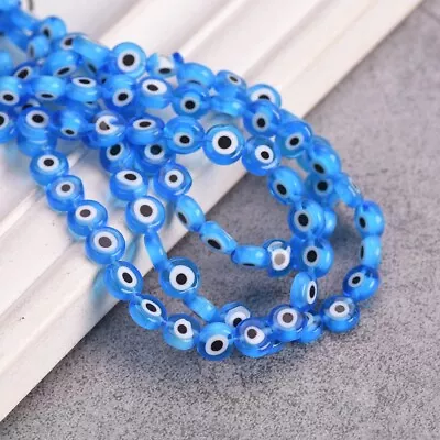 6mm 8mm 10mm Flat Round Evil Eye Handmade Millefiori Glass Beads For DIY Jewelry • £3.78