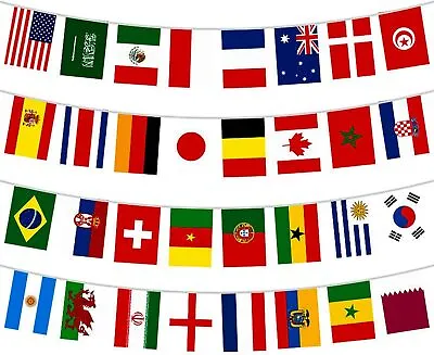Multi National 32 Flag 10m Rectangular Bunting - Party Decoration Wall Football • £2.49