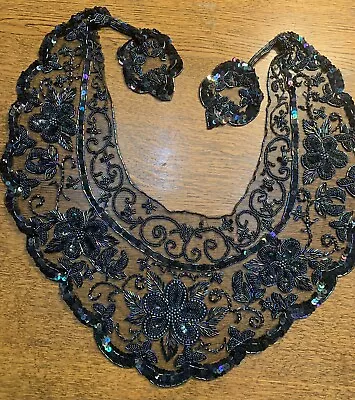 Vintage  Black Beaded Sequin Collar Shawl • $45