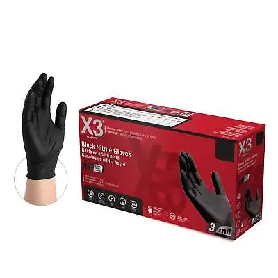 X3 Black Nitrile Disposable Industrial Gloves 3 Mil Latex/Powder-Free BX344100 • $94.92