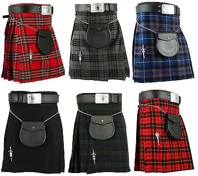 Scottish Mens Kilt Traditional Highland Dress Skirt Kilts Tartan • £31