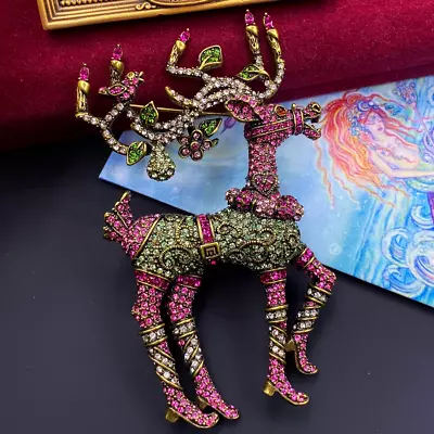 Heidi Daus  Dazzling Dancer  Pave Crystal Reindeer PinElk Brooch • $9.80