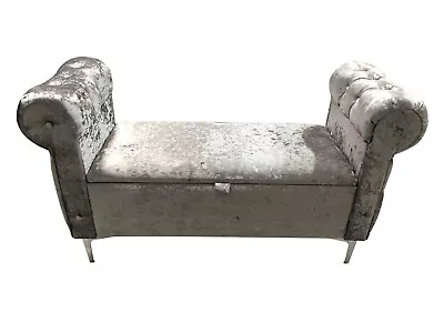 2-Seater Chaise Lounge With Storage Box In Crush Velvet Silver Grey  • £129.97