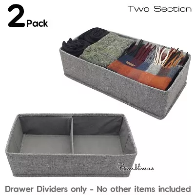 Set Of 2 Pcs Grey 2 Section Drawer Divider Tidy Chest Draw Organiser Storage • £17.95