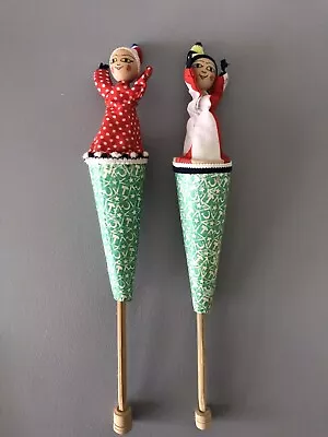 2 Vintage Pop-Up Cone & Wooden Dolls In Hats Stick Puppet Peek-A-Boo • $5