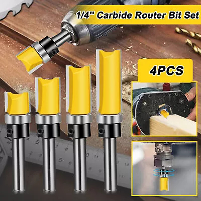 $13.98 • Buy 4Pcs 1/4'' Shank Top Bearing Flush Trim Carbide Router Bit Set Milling Cutter US