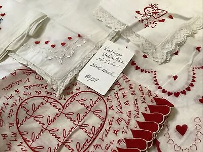 LOT-127🌟Vintage Lot (6) VALENTINE Emb & Print Hankies NO HOLES-Need Wash Bridal • $9.95