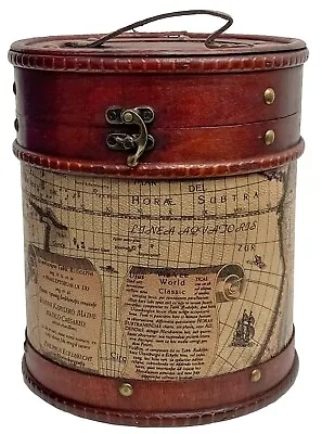 £19.99 • Buy Round Wooden Wine Drum Vintage Style Wine Bottle Storage Case 4 X 187ml Bottles