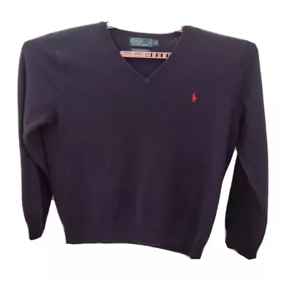 Polo Ralph Lauren Sweater Mens XL Blue Lambs Wool Italian Yarn V Neck Pony Logo • $19.99