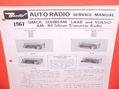 1967 Volvo 1800s Simca Sunbeam Alpine Tiger Saab Bendix Am Radio Service Manual • $15.99